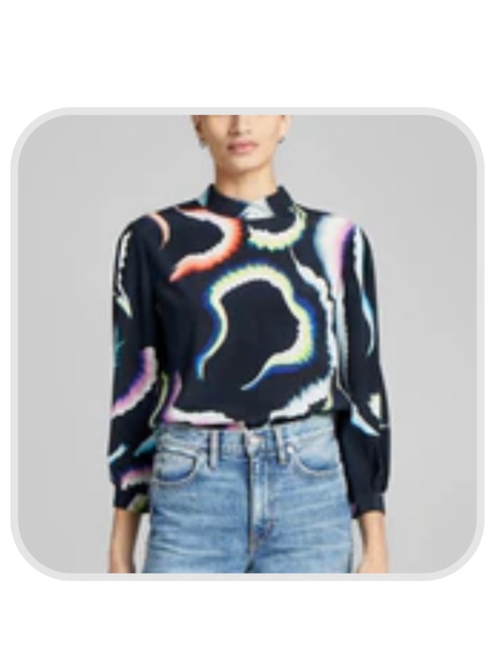 A.L.C. Sterling Abstract Multi-Color Puff-Sleeve Blouse in midnight / multi
